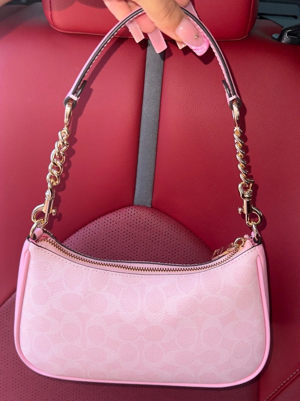 Coach Pink Signature Mini Shoulder Bag with Gold Chain